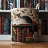 猫の図書館のデザインのランドリーバスケット