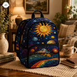天体の太陽と山のキルティングバックパック LV07